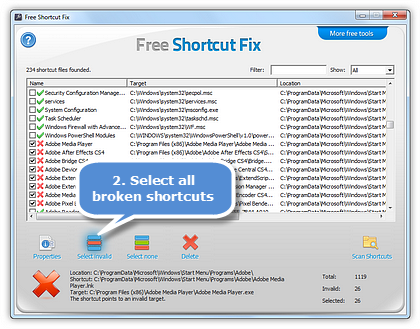 Select Broken Shortcuts